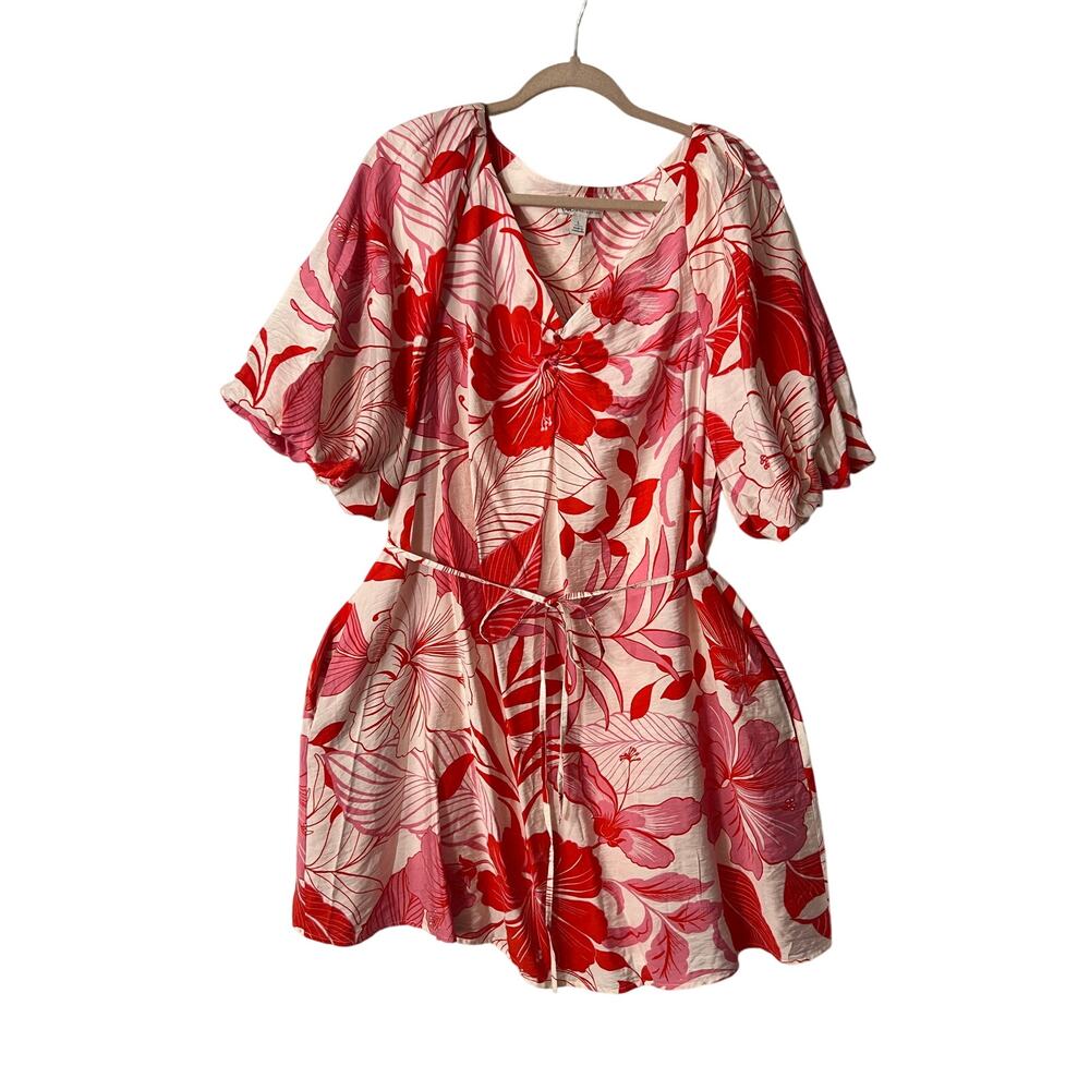 CATO WOMEN FLORAL TIE FRONT SIZE LARGE SHORT SLEEVE NWOT